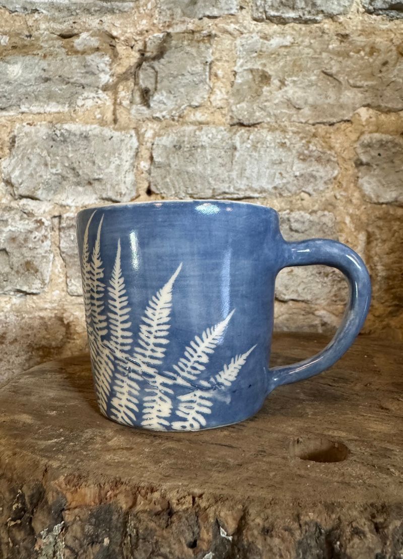 Fern leaf blue mug