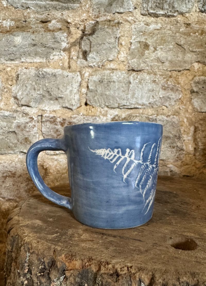 Fern leaf blue mug