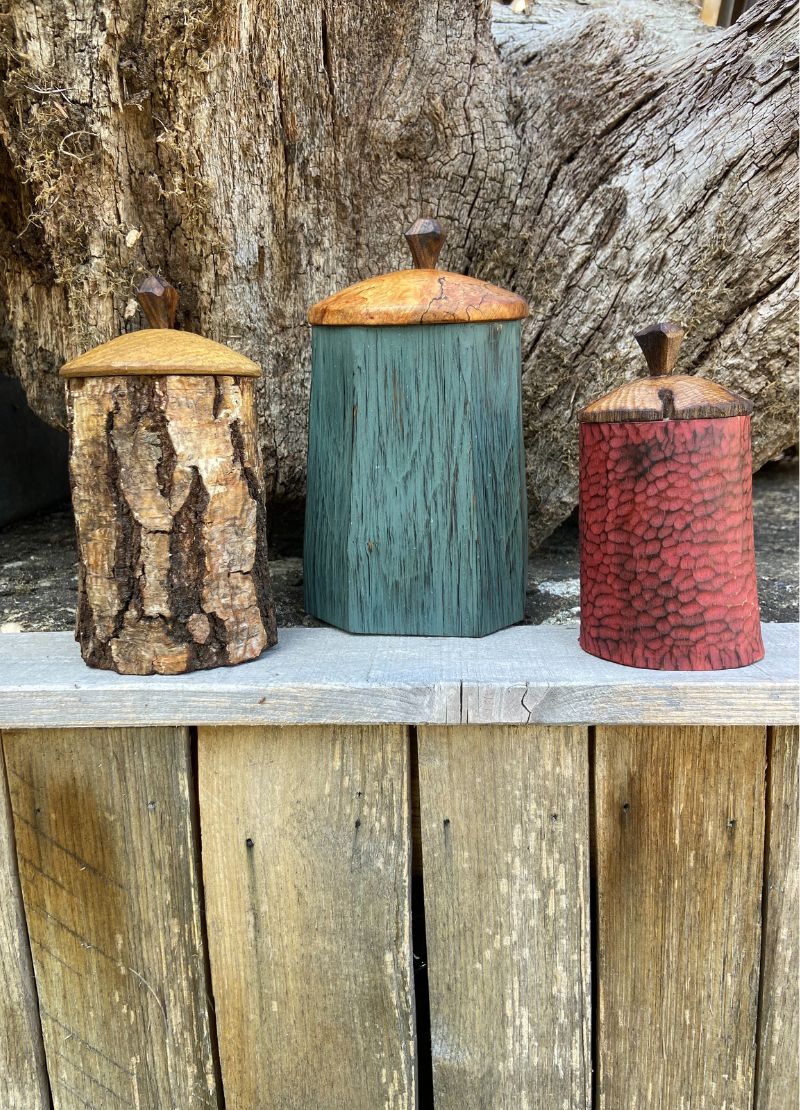 Birch shrink pot with lid