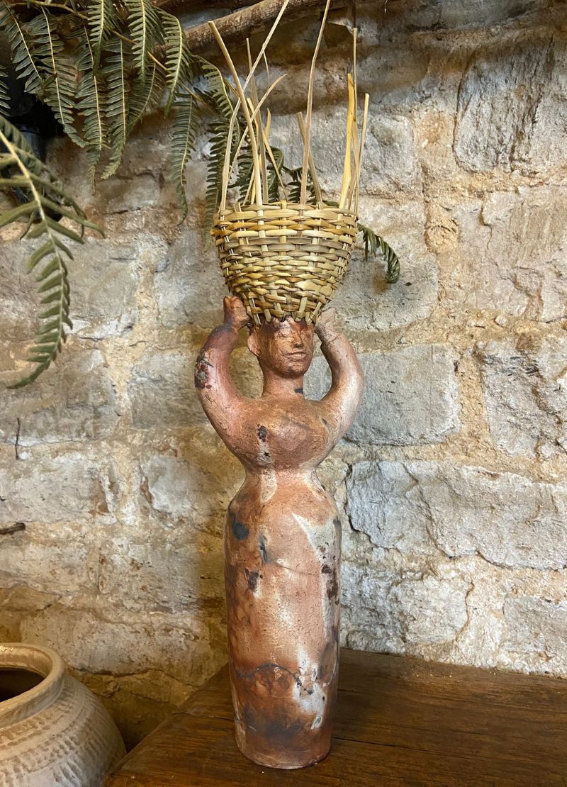 Straw Hat Saggar Fired Ceramic Figures