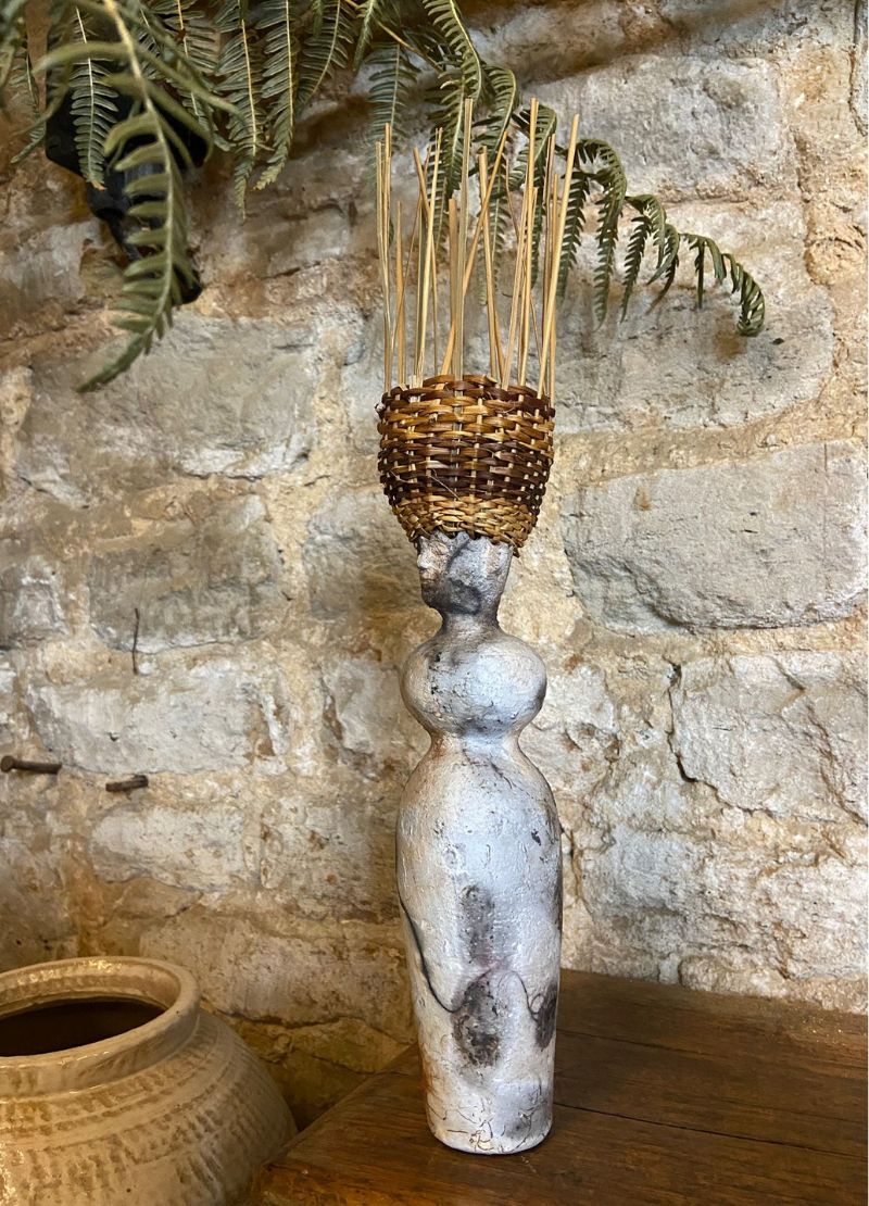Straw Hat Saggar Fired Ceramic Figures