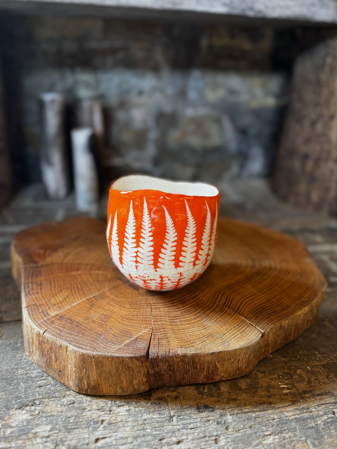 Orange Fern Leaf Planter Pot