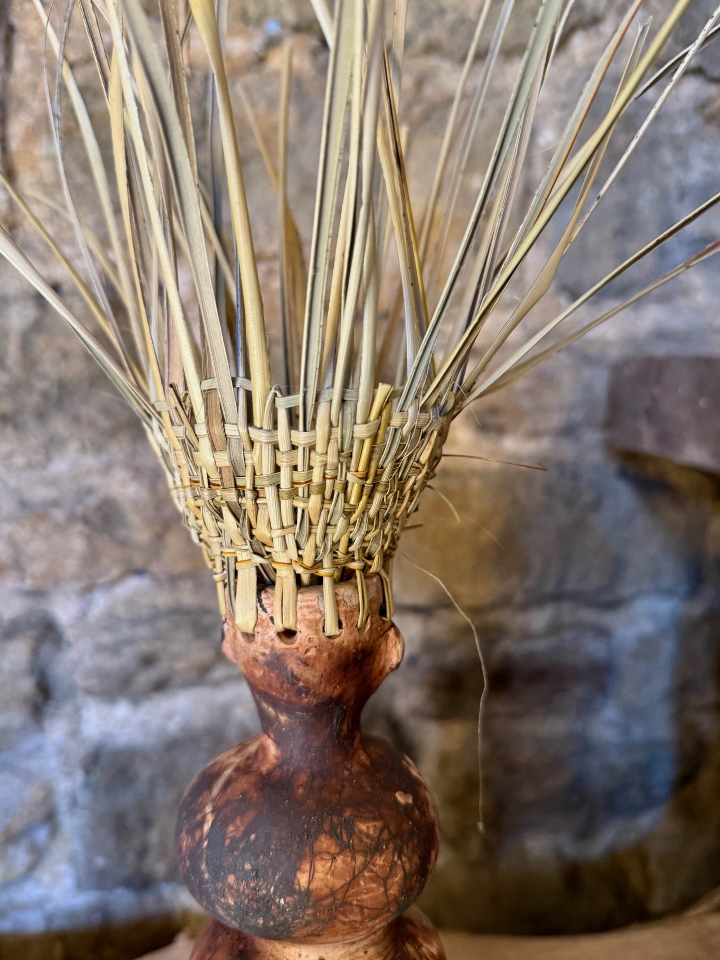 Straw Hat Saggar Fired Ceramic Figure