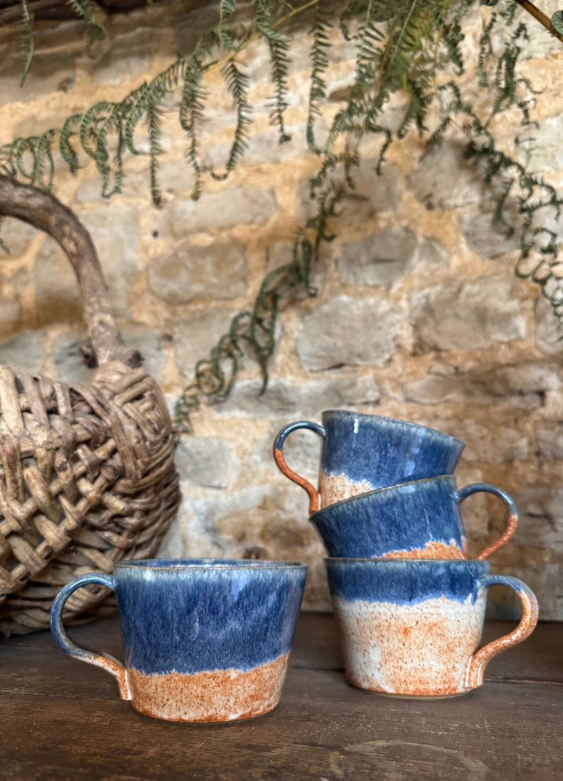 Blue and Iron Glazed Coffee Cups