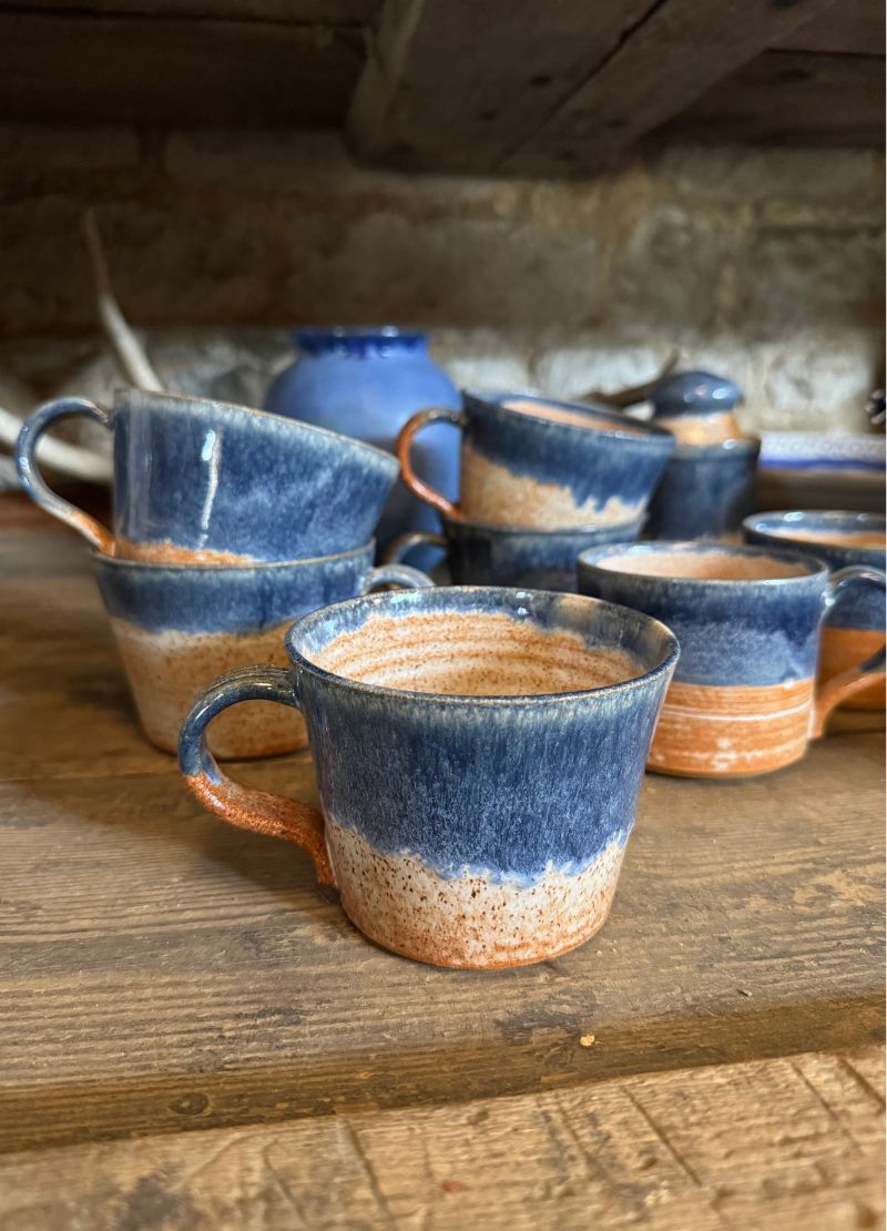 Blue and Iron Glazed Coffee Cups