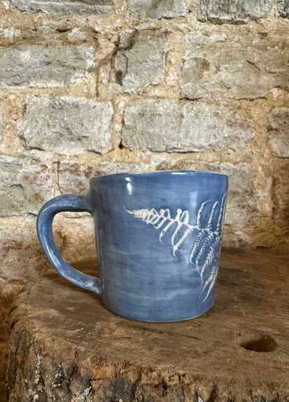 Fern leaf blue mug