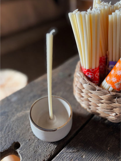 Ceramic Candle Holder with Bundle of Thin Candles