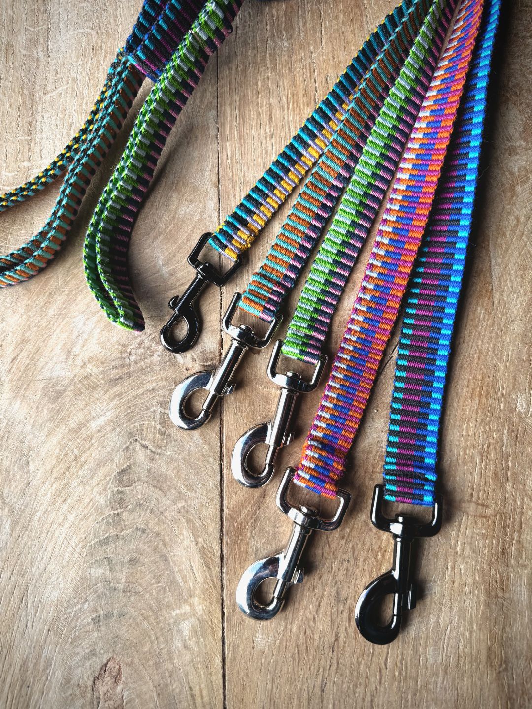 Handwoven Dog Lead - Green & Pink