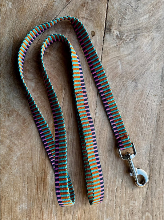 Handwoven Dog Lead - Orange & Turquoise