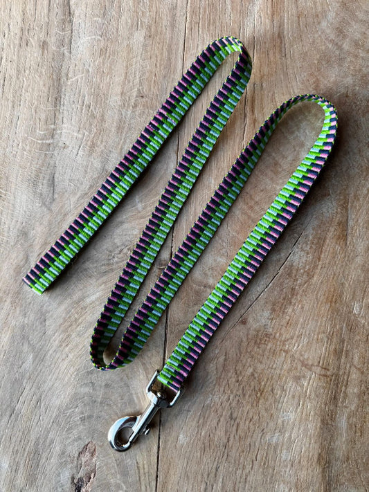 Handwoven Dog Lead - Green & Pink