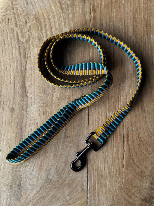 Handwoven Dog Lead - Yellow & Teal