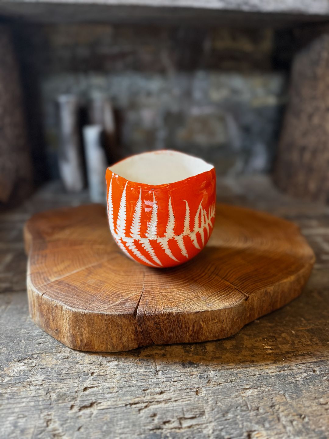 Orange Fern Leaf Planter Pot