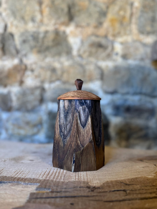 Ebonised chestnut shrink pot with lid