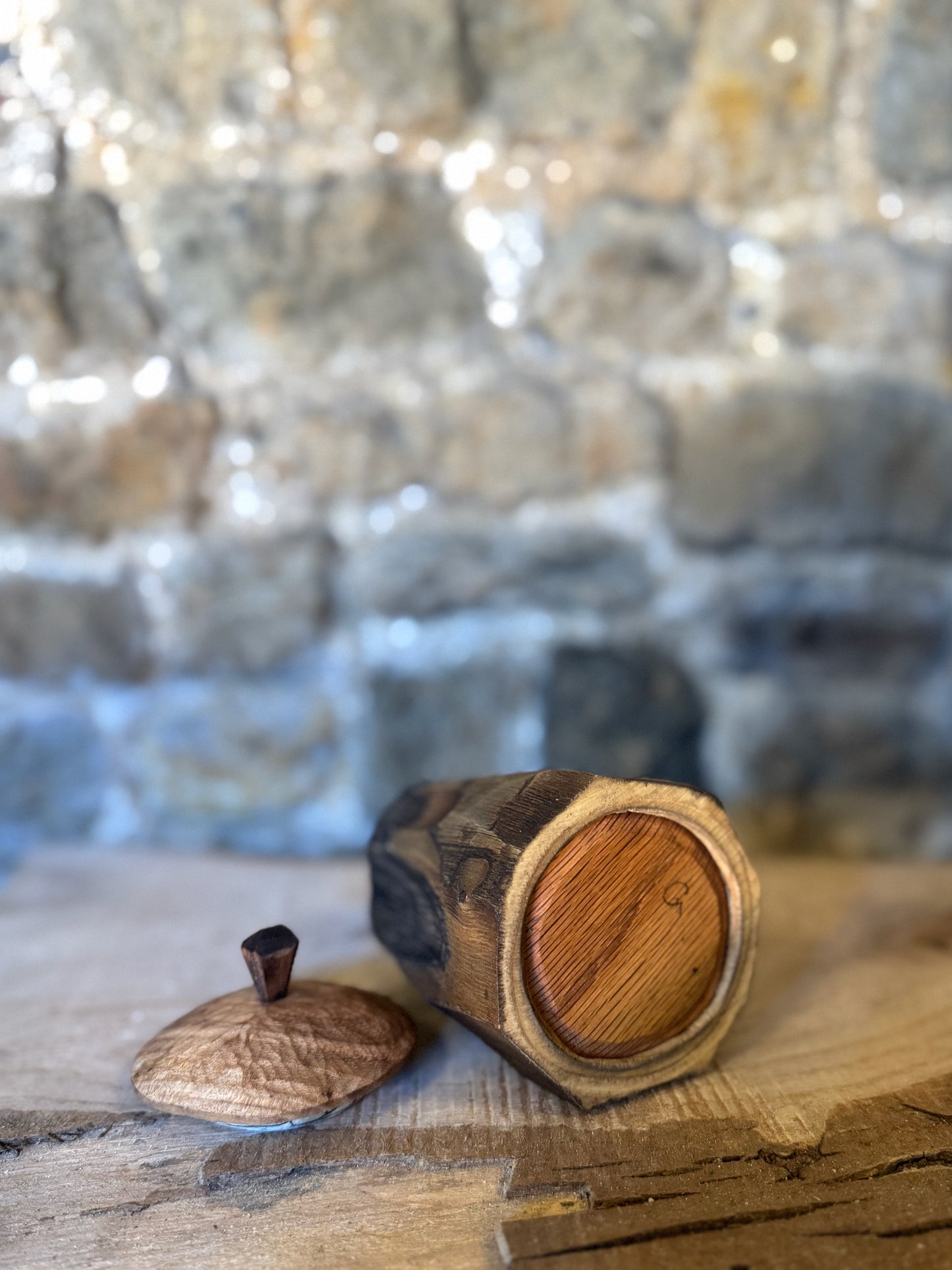 Ebonised chestnut shrink pot with lid