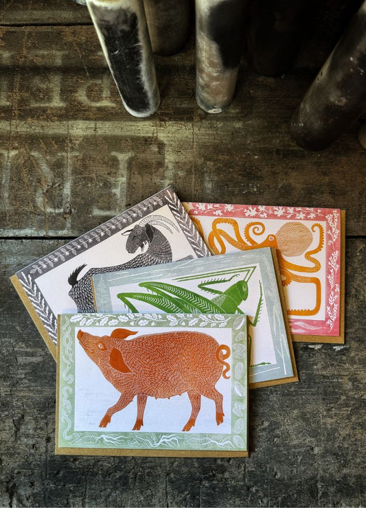 Linoprint Greeting Cards Set of 4