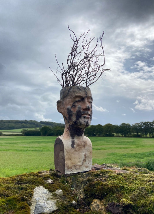 Saggar Fired Ceramic Head with Sticks