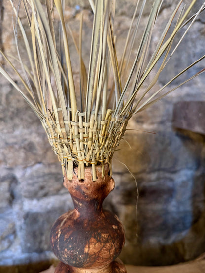 Straw Hat Saggar Fired Ceramic Figure