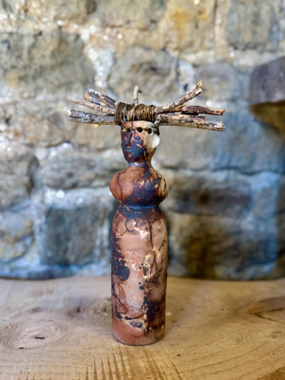 Head Sticks Saggar Fired Ceramic Figure