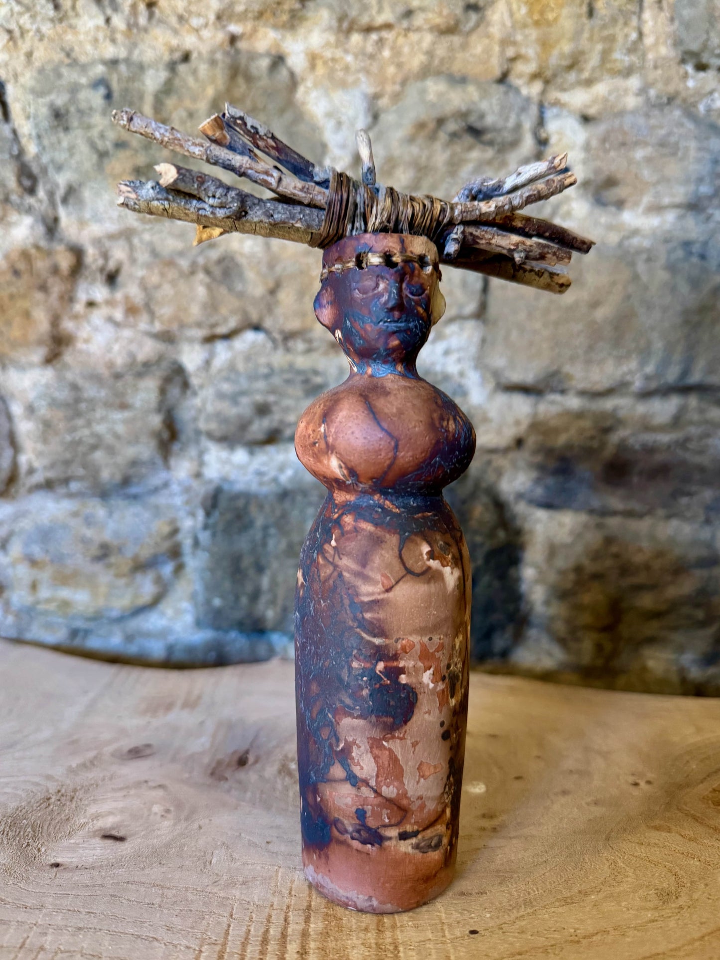 Head Sticks Saggar Fired Ceramic Figure