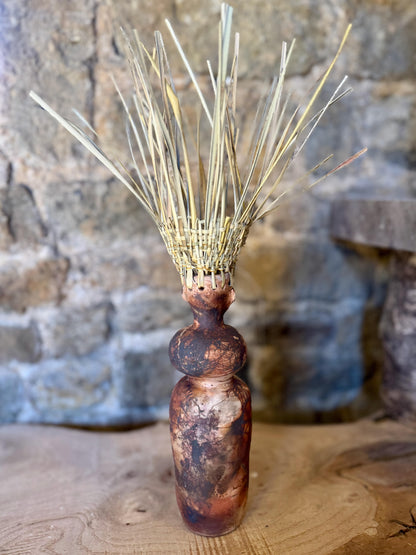 Straw Hat Saggar Fired Ceramic Figure