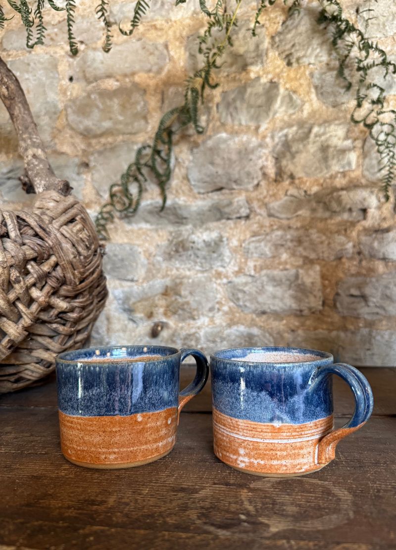Blue and Iron Glazed Coffee Mugs