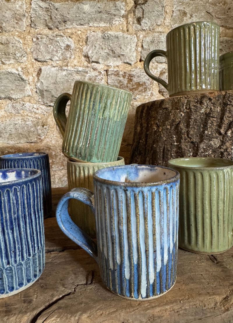 Ribbed Ceramic Mugs