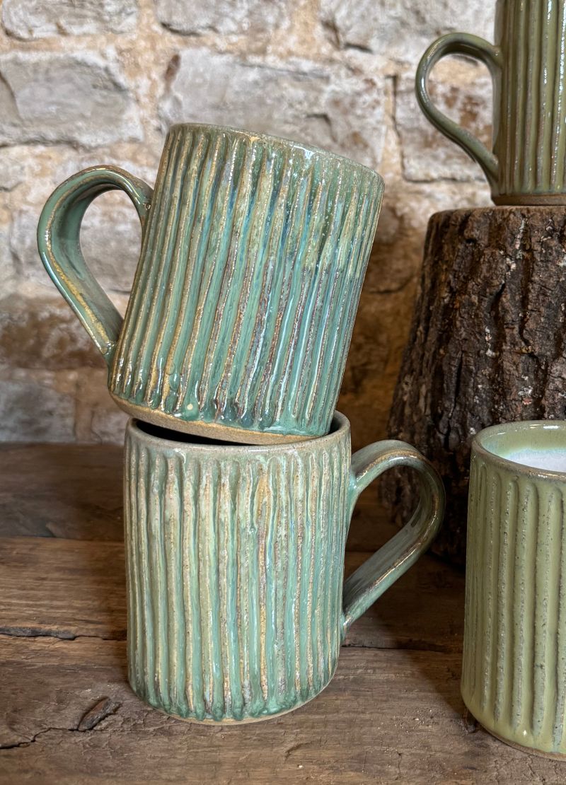 Ribbed Ceramic Mugs
