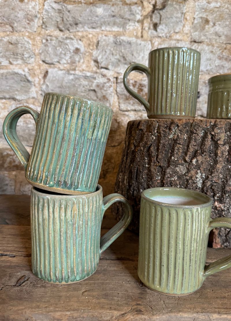 Ribbed Ceramic Mugs
